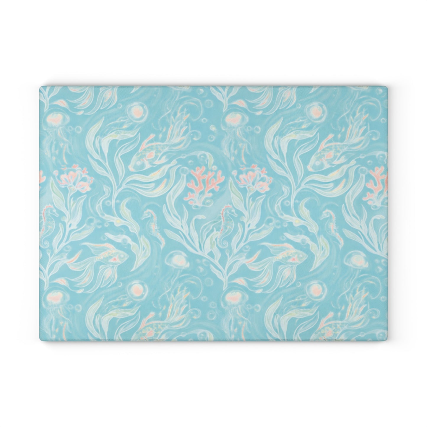 Seafoam Floral Glass Cutting Board