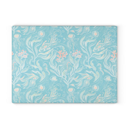 Seafoam Floral Glass Cutting Board