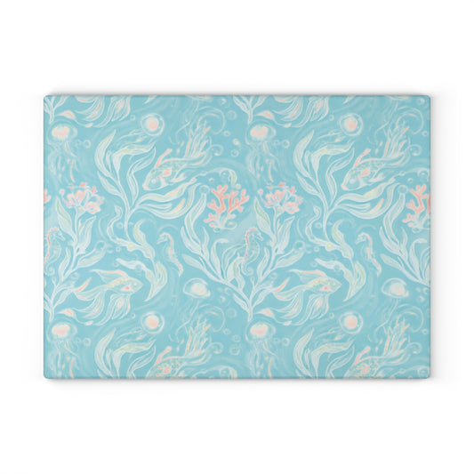 Seafoam Floral Glass Cutting Board