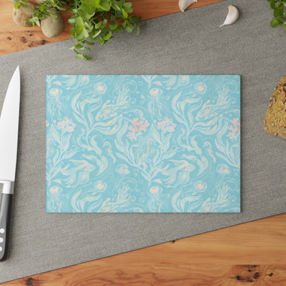 Seafoam Floral Glass Cutting Board