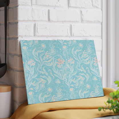 Seafoam Floral Glass Cutting Board