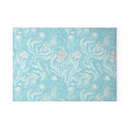 Seafoam Floral Glass Cutting Board