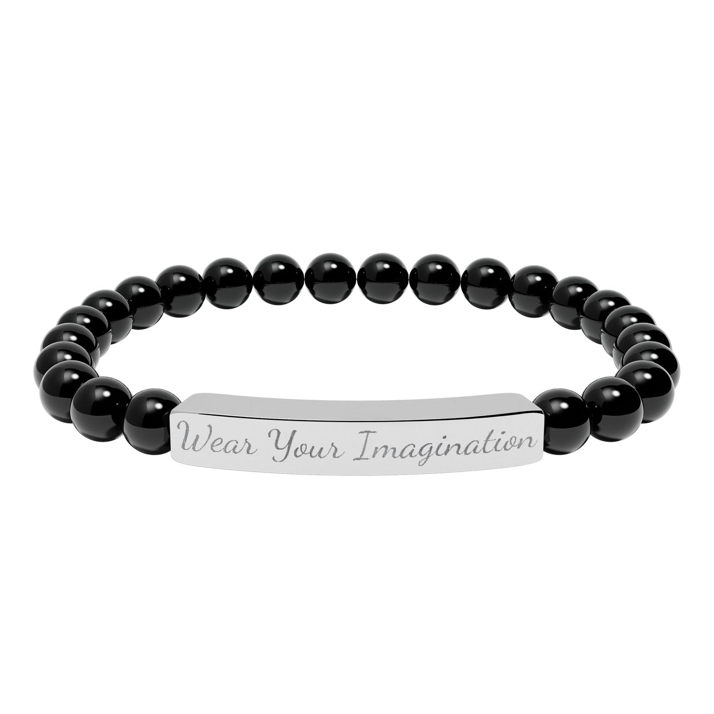 Natural Stone Stretch Bar Bracelet (Engraving)