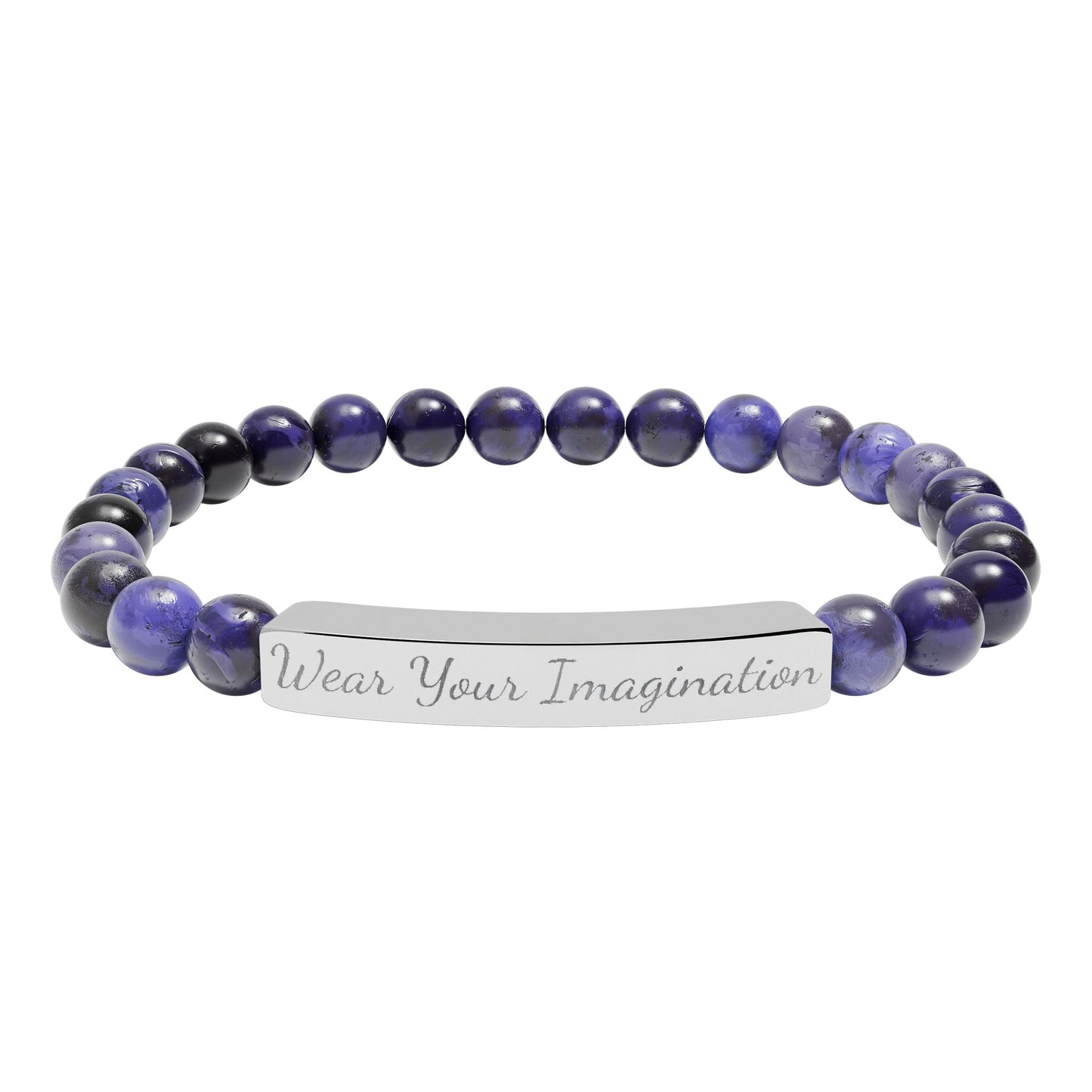 Natural Stone Stretch Bar Bracelet (Engraving)