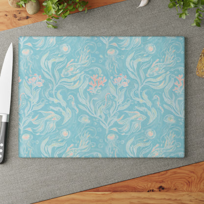 Seafoam Floral Glass Cutting Board